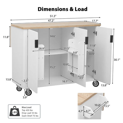 Fluted Kitchen Island with Drop Leaf