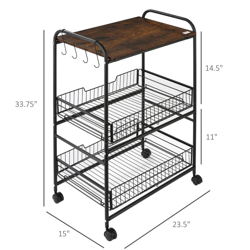 HOMCOM 3 Tier Kitchen Cart with Storage