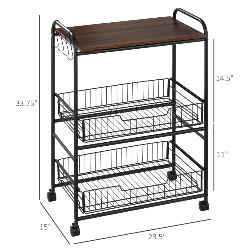 HOMCOM 3 Tier Kitchen Cart with Storage