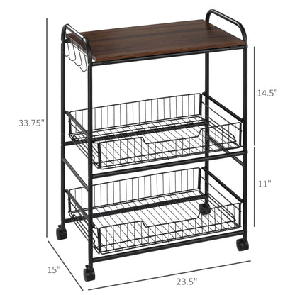 HOMCOM 3 Tier Kitchen Cart with Storage