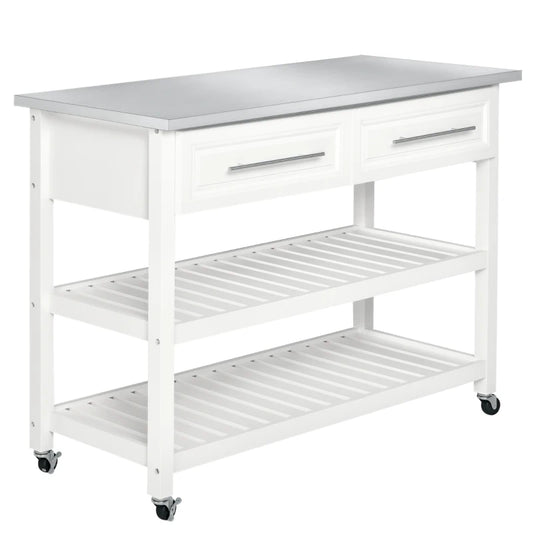 HOMCOM Kitchen Island with Stainless Steel Top
