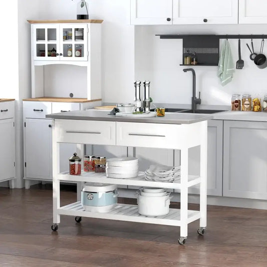 HOMCOM Kitchen Island with Stainless Steel Top