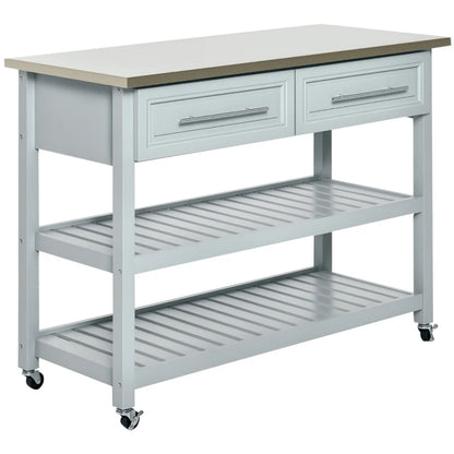 HOMCOM Kitchen Island with Stainless Steel Top