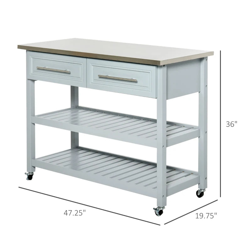 HOMCOM Kitchen Island with Stainless Steel Top