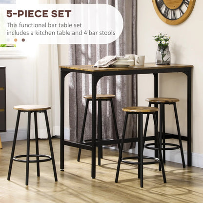 HOMCOM 5-Piece Counter Height Bar Table and Chairs Set