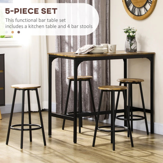 HOMCOM 5-Piece Counter Height Bar Table and Chairs Set