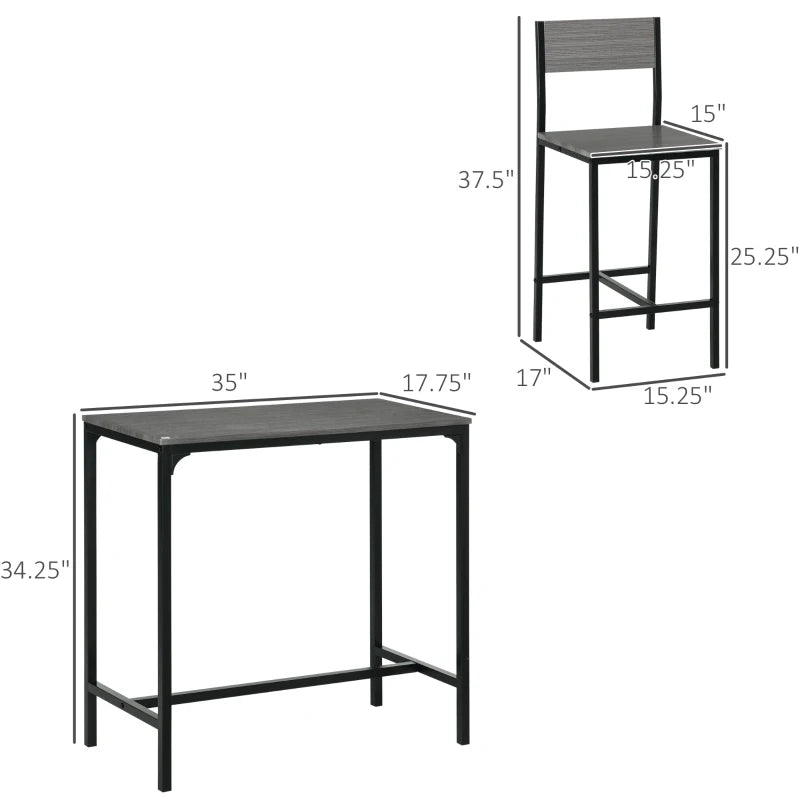 HOMCOM 3 Piece Industrial Counter Height Dining Table Set