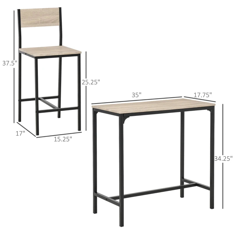 HOMCOM 3 Piece Industrial Counter Height Dining Table Set