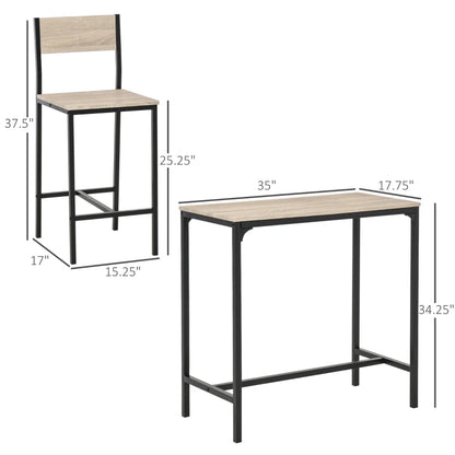 HOMCOM 3 Piece Industrial Counter Height Dining Table Set