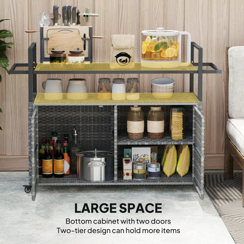 Outsunny 2-Tier Shelf PE Rattan Outdoor Bar