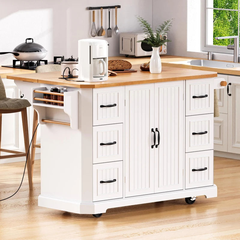 Kitchen Island with Power Outlet and Drop Leaf