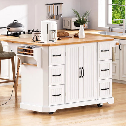 Kitchen Island with Power Outlet and Drop Leaf