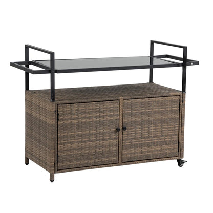 Outdoor Wicker Bar Cart with Glass