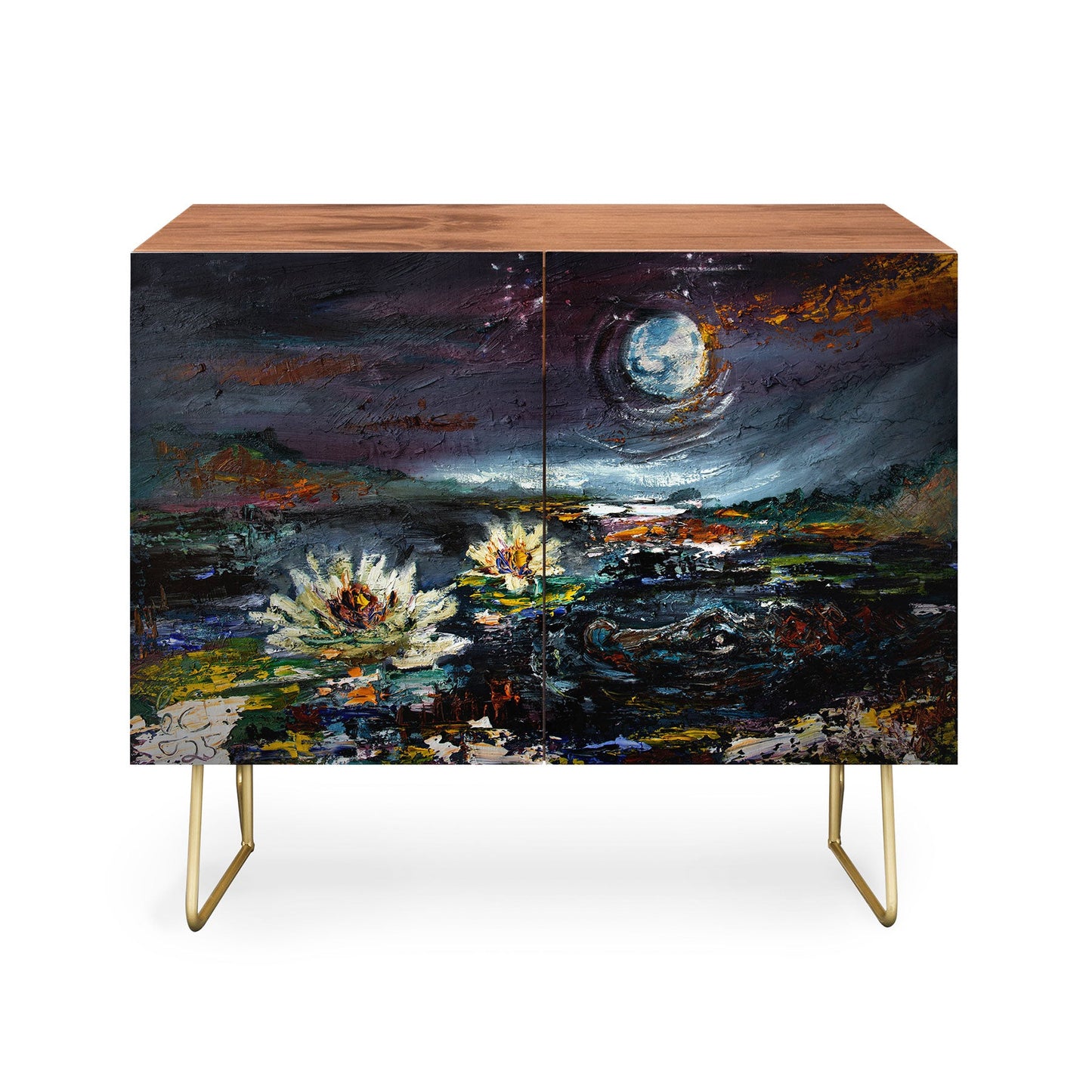 Fine art lily under the moon cabinet credenza