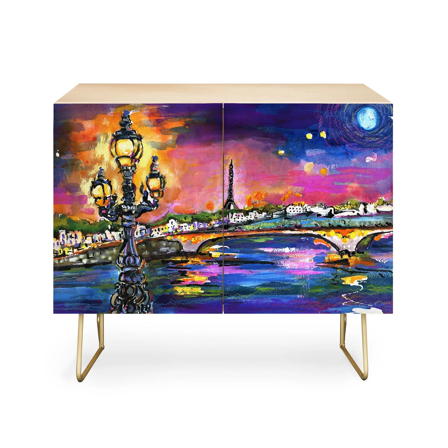 Fine art paris lights at night cabinet credenza