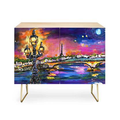 Fine art paris lights at night cabinet credenza