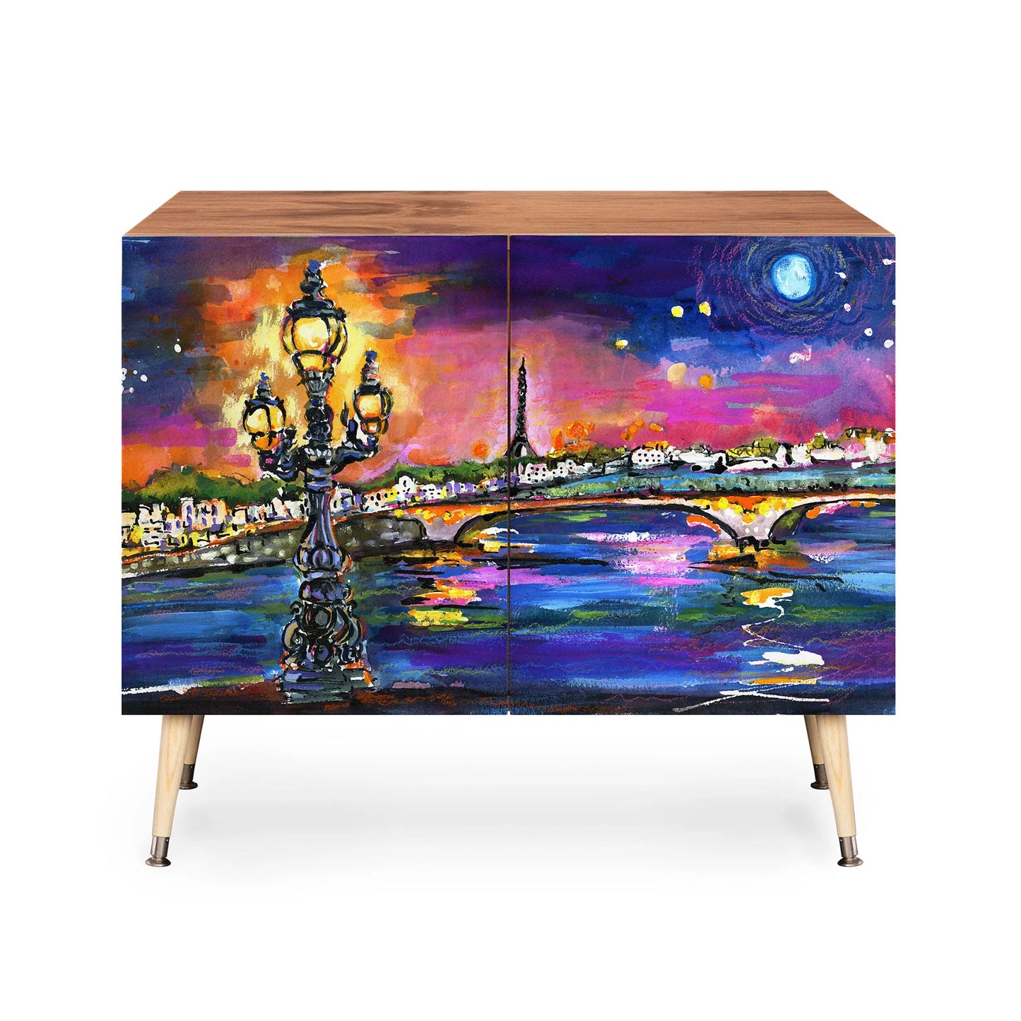 Fine art paris lights at night cabinet credenza