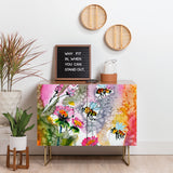 Fine art pink flowers and bees cabinet credenza