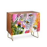 Fine art pink flowers and bees cabinet credenza