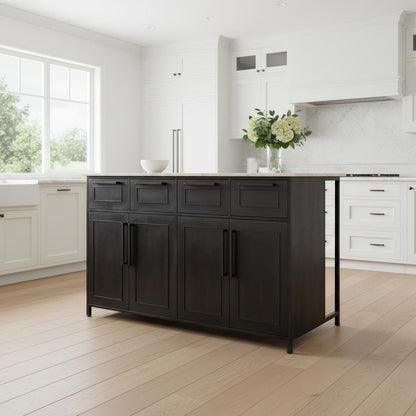 Solid Iron Black Marble Top Kitchen Island