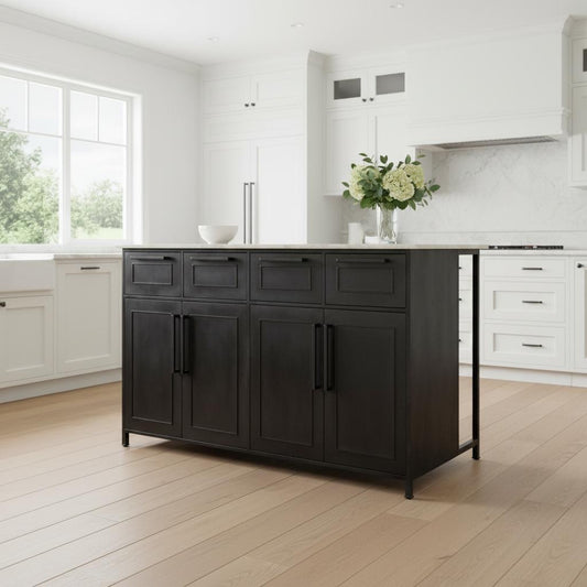 Solid Iron Black Marble Top Kitchen Island