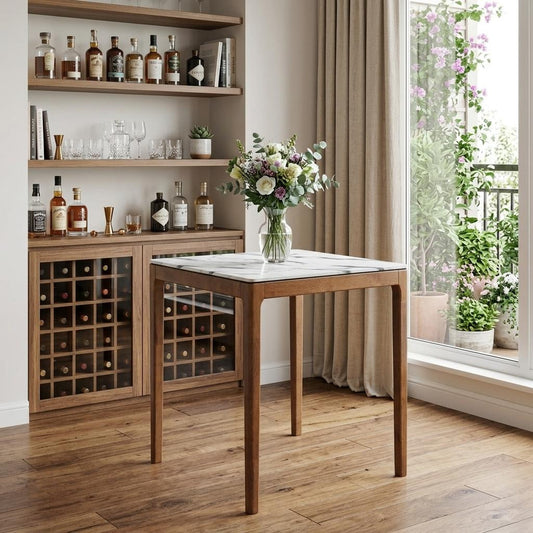 32" White Solid Wood Square Bar Table