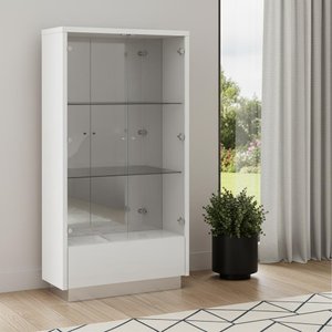 50" White and Silver Wood Curio Cabinet