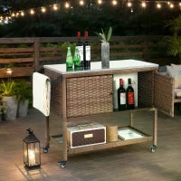 Brown Outdoor Wicker Bar Cart