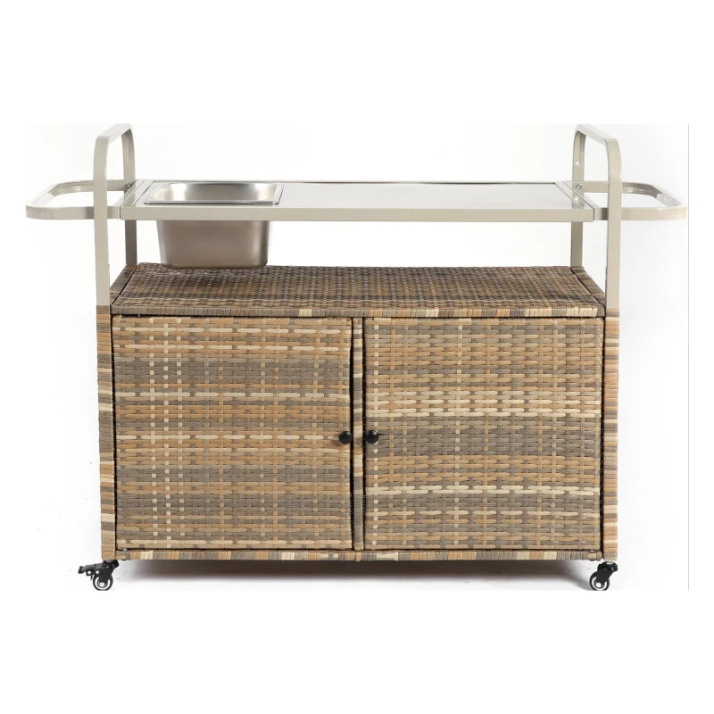 Outdoor Wicker Bar Cart with Glass