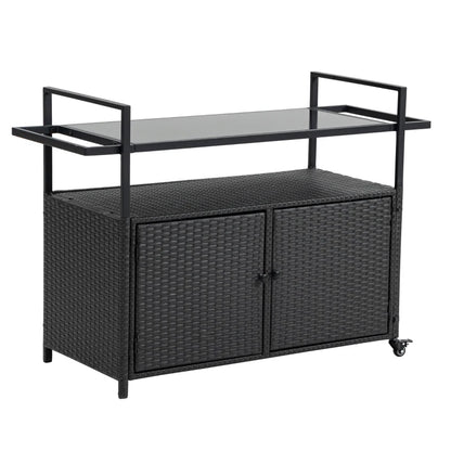 Outdoor Wicker Bar Cart with Glass