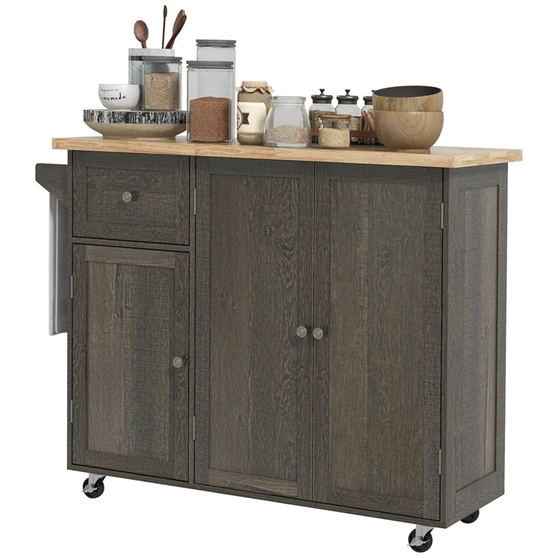 HOMCOM Triple-Cabinet Rolling Kitchen Island on Wheels