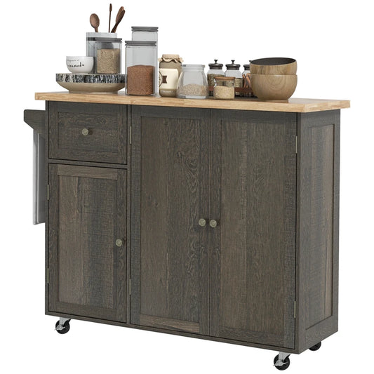 HOMCOM Triple-Cabinet Rolling Kitchen Island on Wheels