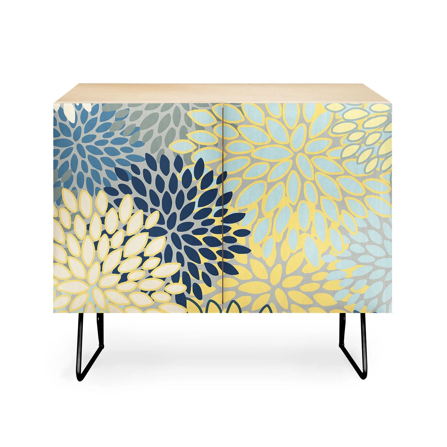 Megan morris yellow gray blue credenza cabinet