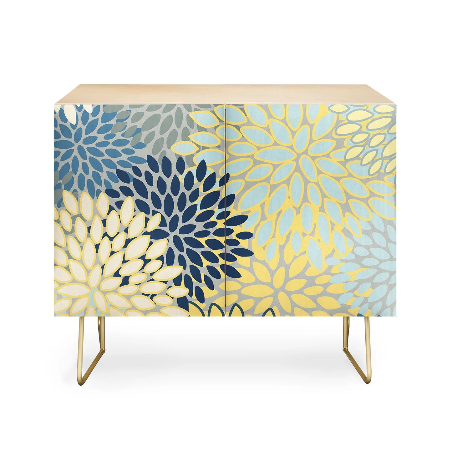 Megan morris yellow gray blue credenza cabinet