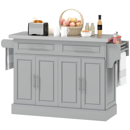 HOMCOM Rolling Kitchen Island with Stainless Steel Top