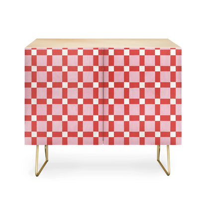 Ninola design checker pink red cabinet credenza