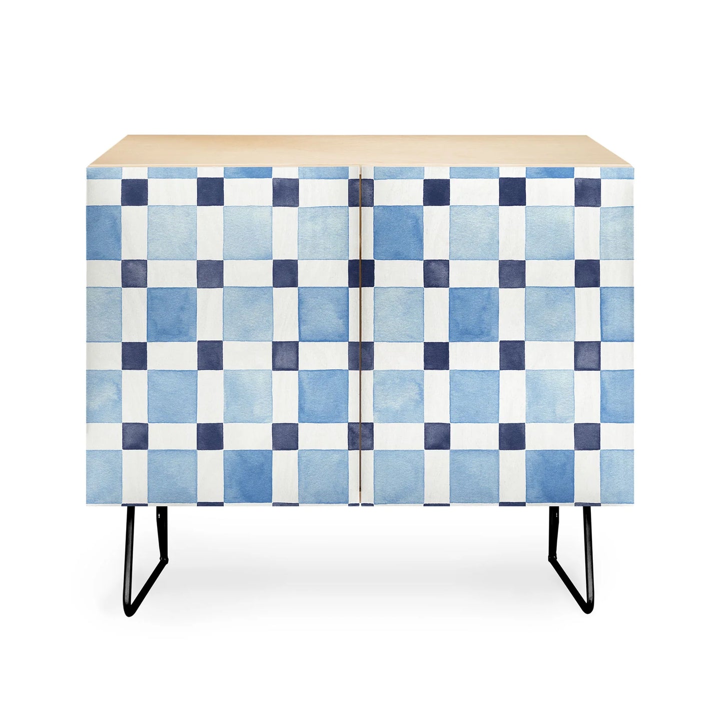 Ninola design checkerboard blue cabinet credenza
