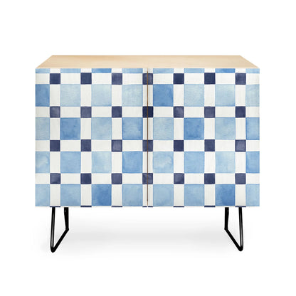 Ninola design checkerboard blue cabinet credenza