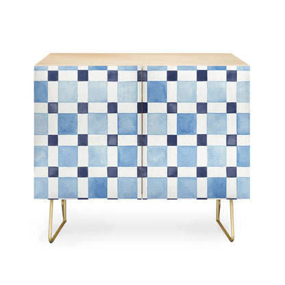 Ninola design checkerboard blue cabinet credenza