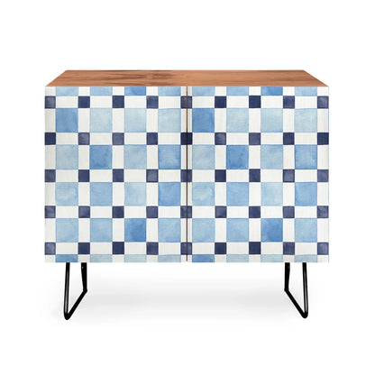 Ninola design checkerboard blue cabinet credenza