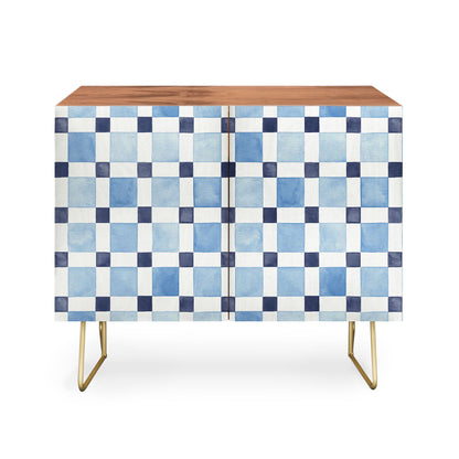 Ninola design checkerboard blue cabinet credenza