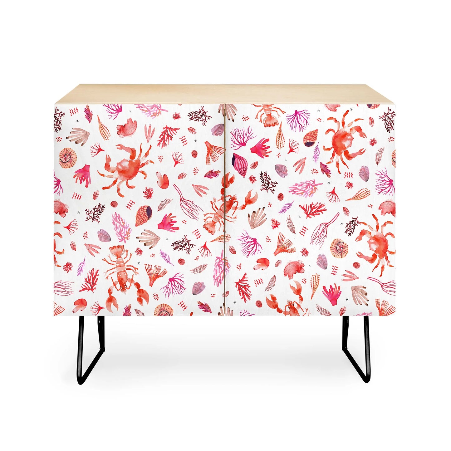 Ninola design crabs reef red cabinet credenza