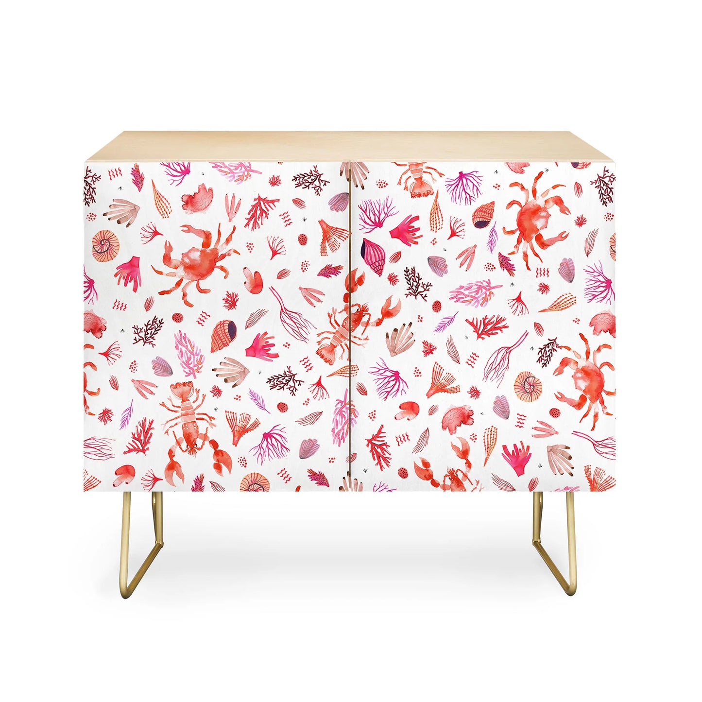 Ninola design crabs reef red cabinet credenza