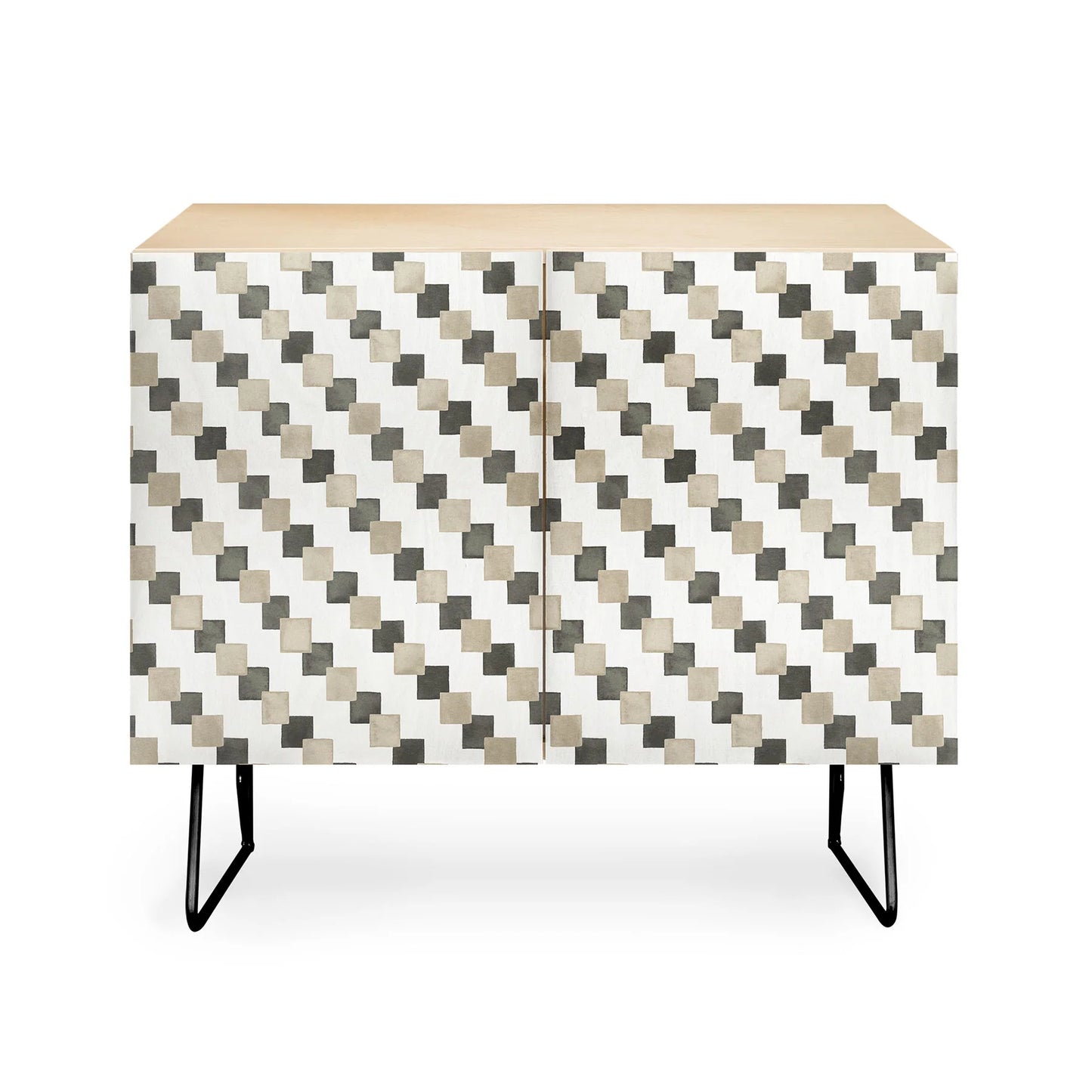 Ninola design gold brown checkered tiles cabinet credenza