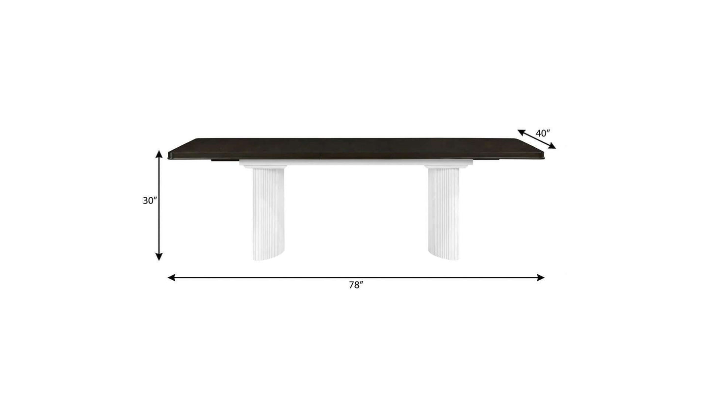 Walnut and White Wood Removable Leaf Double Pedestal Base Extendable Dining Table