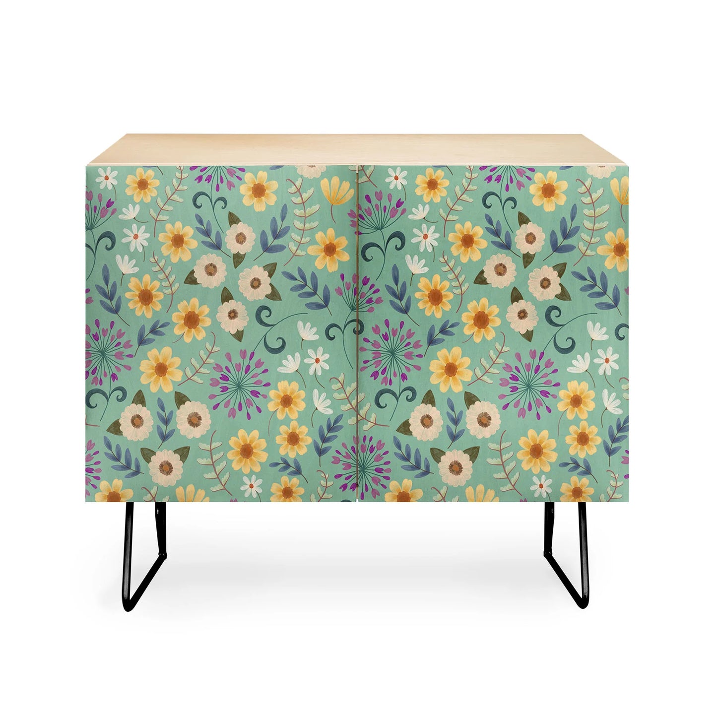 Pimlada ditsy floral blue green cabinet credenza