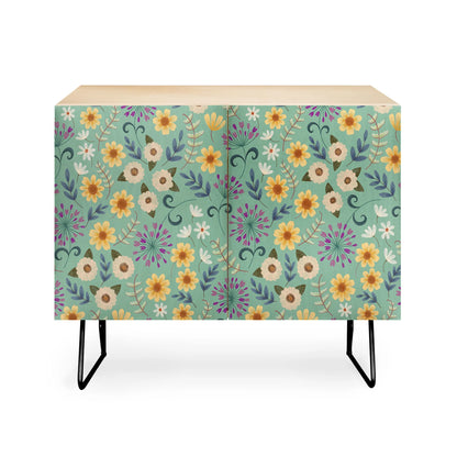 Pimlada ditsy floral blue green cabinet credenza