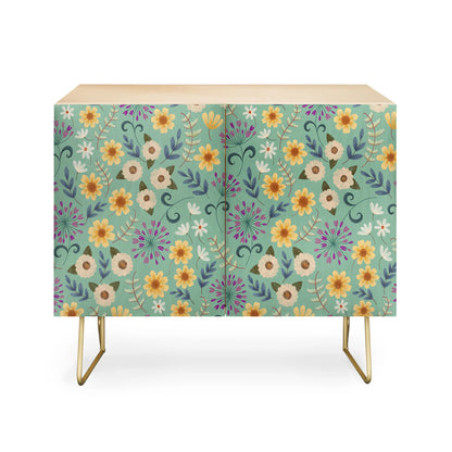 Pimlada ditsy floral blue green cabinet credenza
