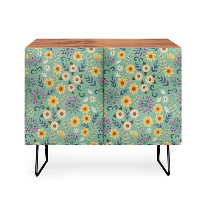 Pimlada ditsy floral blue green cabinet credenza