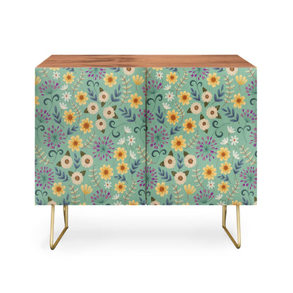 Pimlada ditsy floral blue green cabinet credenza